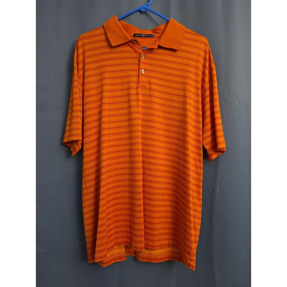 Tiger Woods Collection Golf Polo Orange Striped Mens Sz Lg Dri-Fit